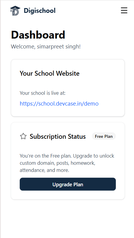 DigiSchool Dashboard — school website is live